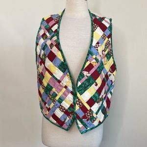 Vintage 90s holiday handmade woven quilt vest
